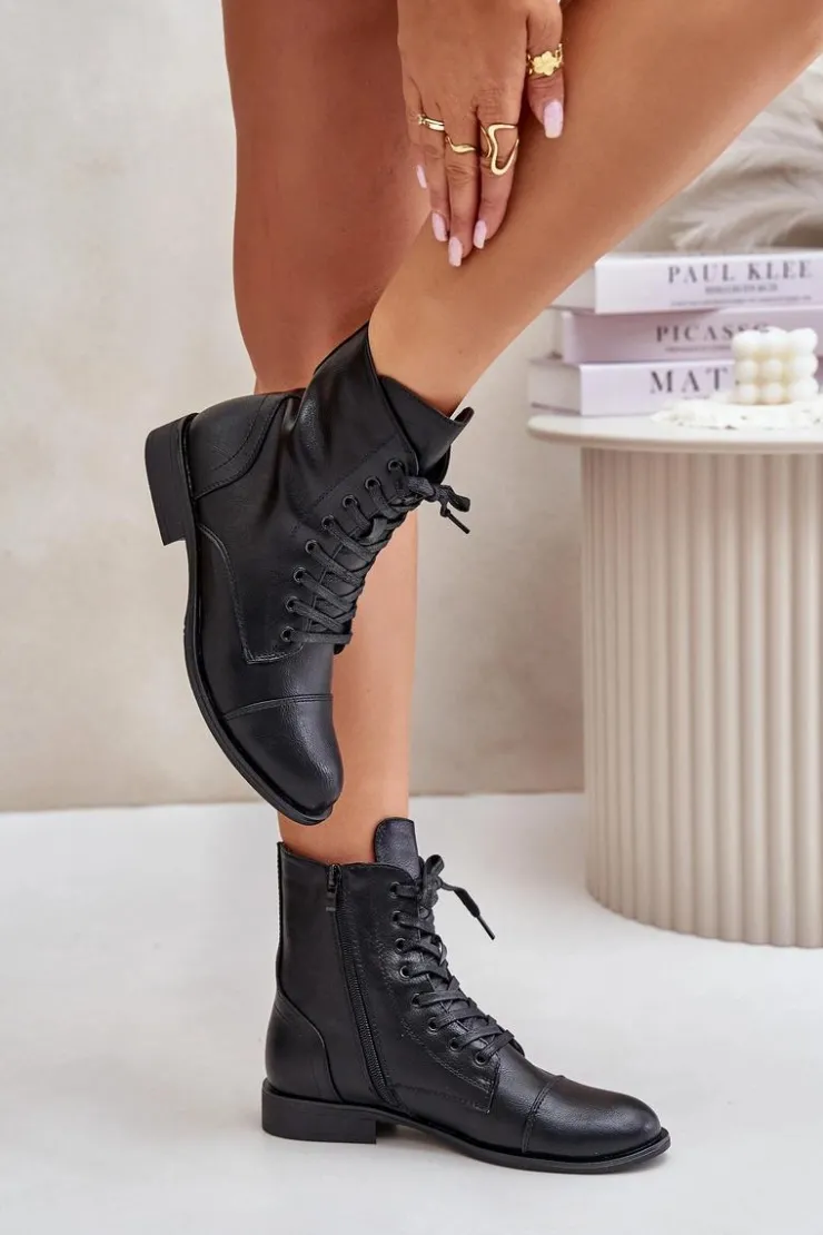 Sale Boto Ocieplane Botki Z Eko Skóry Na Zamek Czarne Leanaris