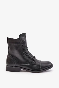 Sale Boto Ocieplane Botki Z Eko Skóry Na Zamek Czarne Leanaris