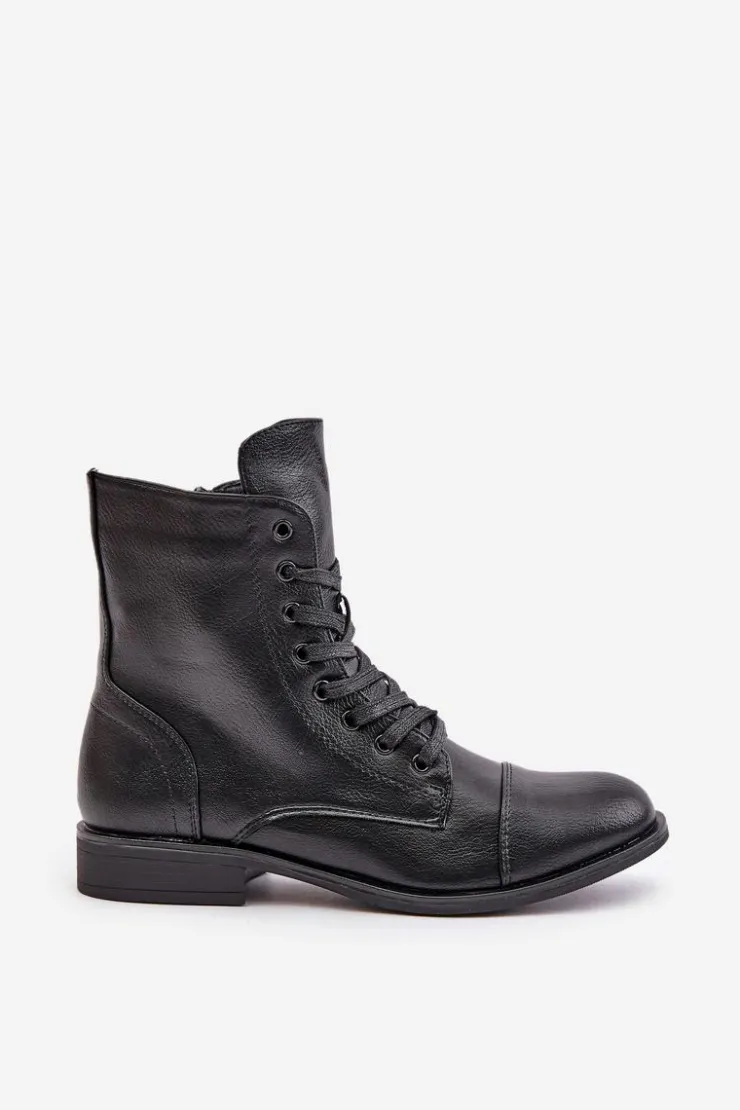 Sale Boto Ocieplane Botki Z Eko Skóry Na Zamek Czarne Leanaris