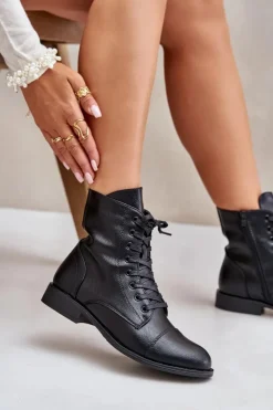 Sale Boto Ocieplane Botki Z Eko Skóry Na Zamek Czarne Leanaris