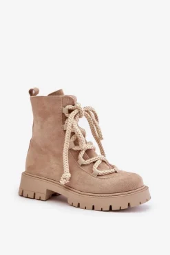Damskie Boto Ocieplane Botki Z Eko Zamszu Na Zamek Jasnobeżowe Caellita