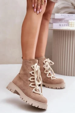 New Boto Ocieplane Botki Z Eko Zamszu Na Zamek Beżowe Caellita