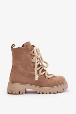 New Boto Ocieplane Botki Z Eko Zamszu Na Zamek Beżowe Caellita