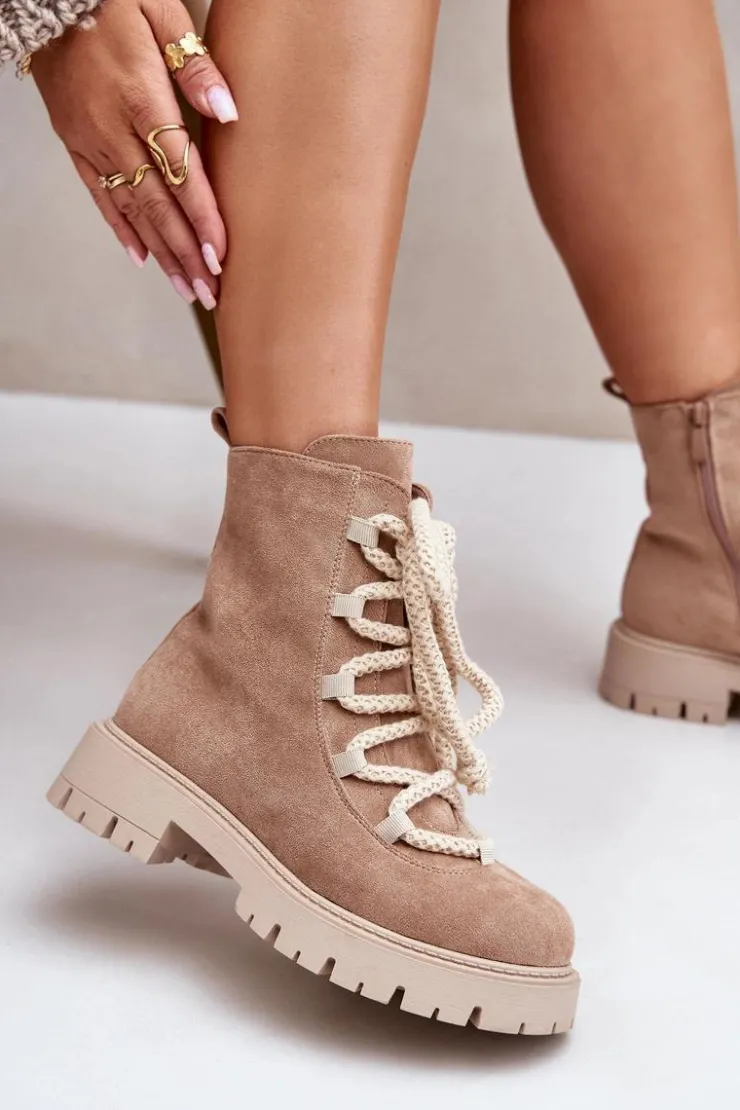 New Boto Ocieplane Botki Z Eko Zamszu Na Zamek Beżowe Caellita