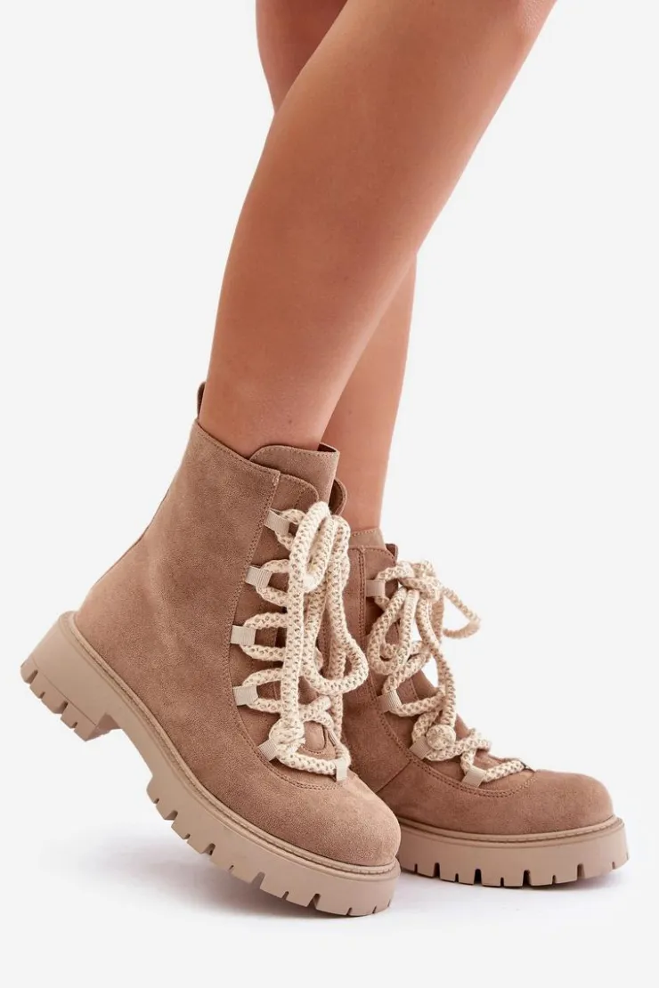 New Boto Ocieplane Botki Z Eko Zamszu Na Zamek Beżowe Caellita