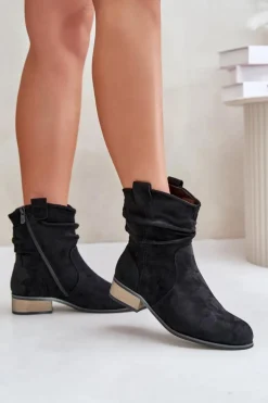 Evento Botki Ocieplane|Brązowe I Beżowe Botki*Ocieplane Botki Z Marszczeniem Na Niskim Obcasie Czarne Elletinnia