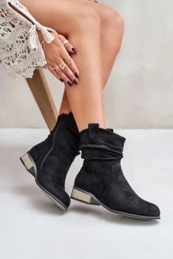 Evento Botki Ocieplane|Brązowe I Beżowe Botki*Ocieplane Botki Z Marszczeniem Na Niskim Obcasie Czarne Elletinnia