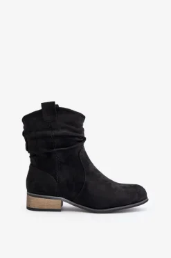 Evento Botki Ocieplane|Brązowe I Beżowe Botki*Ocieplane Botki Z Marszczeniem Na Niskim Obcasie Czarne Elletinnia