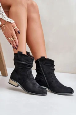 Evento Botki Ocieplane|Brązowe I Beżowe Botki*Ocieplane Botki Z Marszczeniem Na Niskim Obcasie Czarne Elletinnia