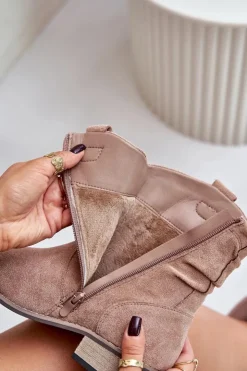 Clearance Evento Ocieplane Botki Z Marszczeniem Na Niskim Obcasie Beżowe Elletinnia Beżowy