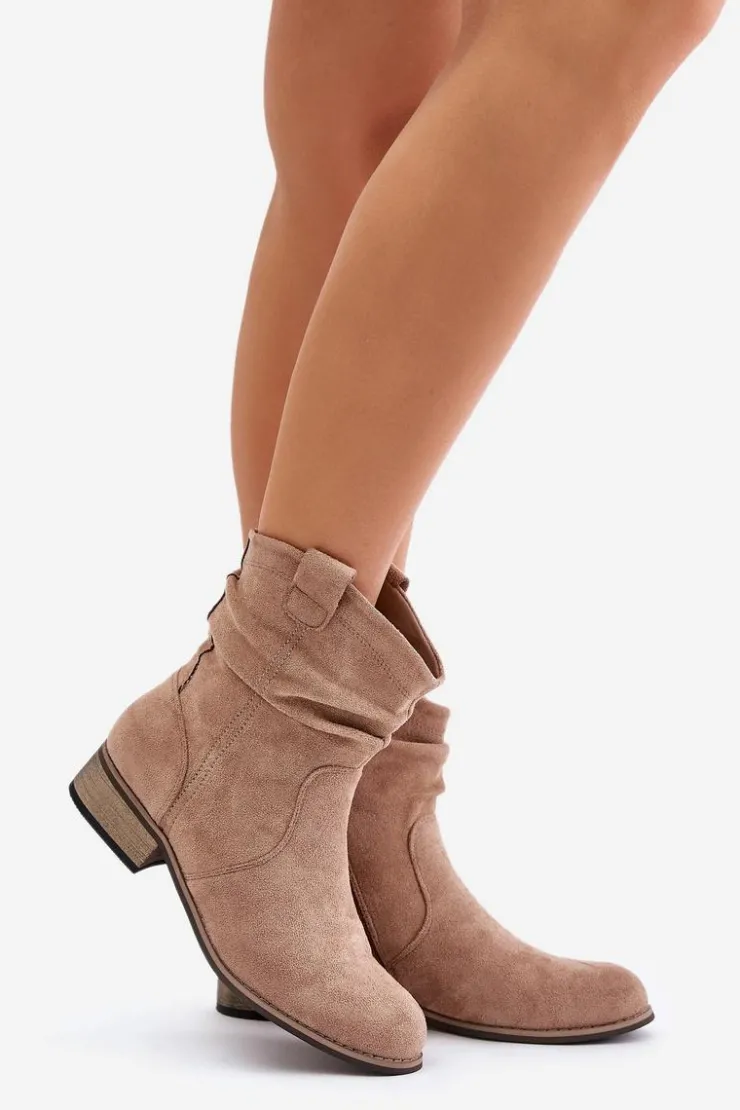 Clearance Evento Ocieplane Botki Z Marszczeniem Na Niskim Obcasie Beżowe Elletinnia Beżowy
