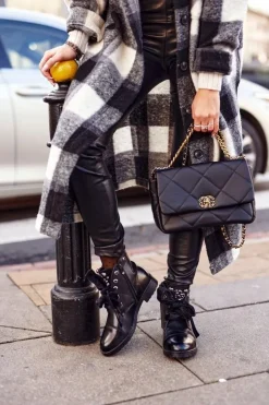 Boto Botki Sznurowane|Czarne Botki*Ocieplane Botki Z Metalowymi Perełkami I Wstążką Czarne Perla