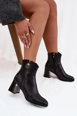 Maciejka Botki Maciejka|Botki Skórzane*Ocieplane Botki Z Naturalnej Skóry Na Słupku K7203-04 Czarne Czarny