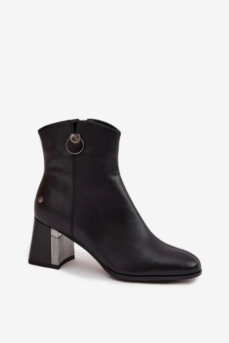 Maciejka Botki Maciejka|Botki Skórzane*Ocieplane Botki Z Naturalnej Skóry Na Słupku K7203-04 Czarne Czarny