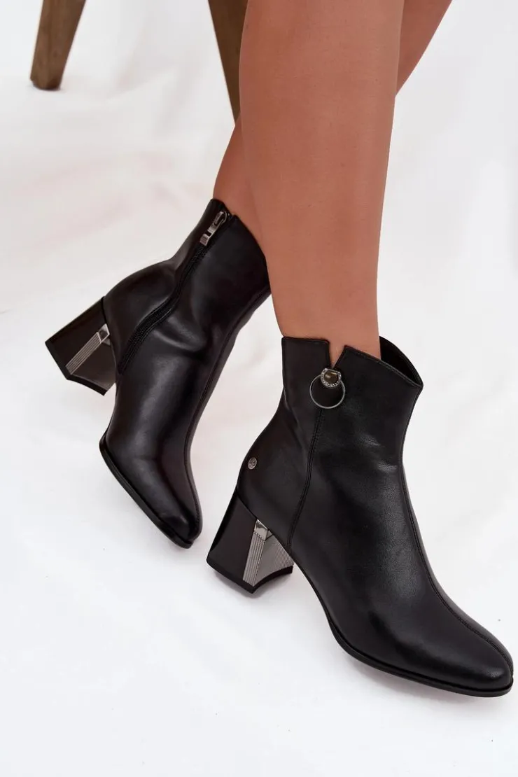 Maciejka Botki Maciejka|Botki Skórzane*Ocieplane Botki Z Naturalnej Skóry Na Słupku K7203-04 Czarne Czarny