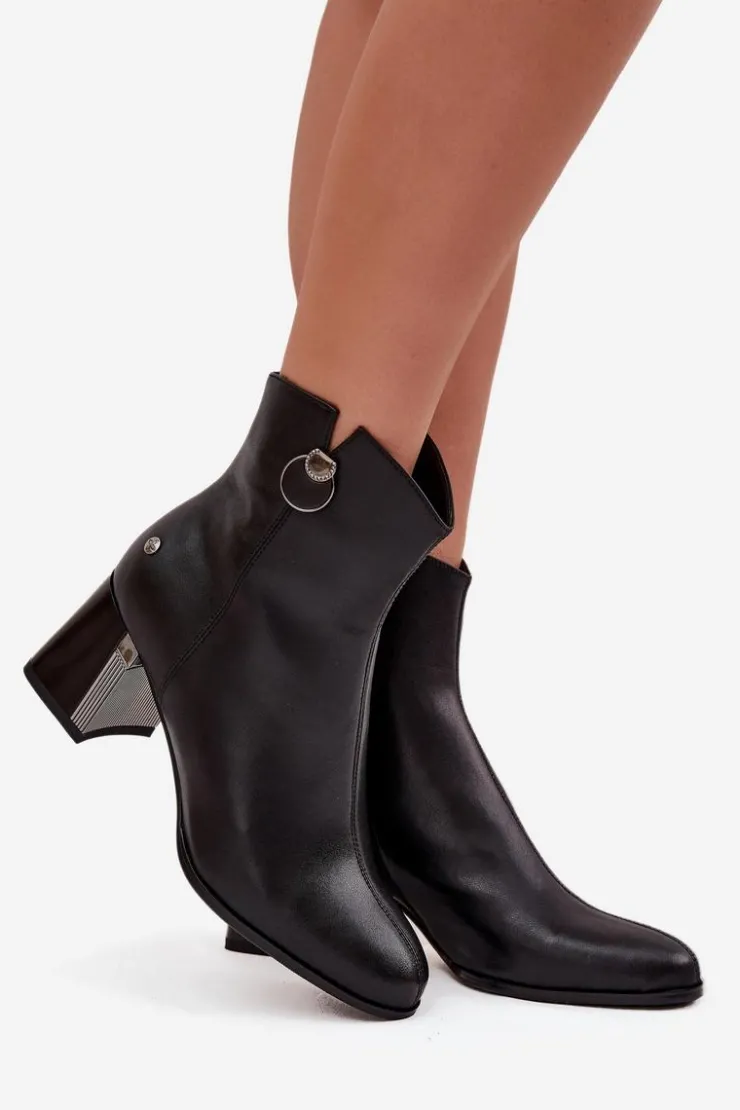 Maciejka Botki Maciejka|Botki Skórzane*Ocieplane Botki Z Naturalnej Skóry Na Słupku K7203-04 Czarne Czarny