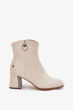 Maciejka Botki Maciejka|Botki Skórzane*Ocieplane Botki Z Naturalnej Skóry Na Słupku K7203-04 Beżowe
