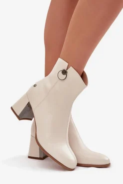 Maciejka Botki Maciejka|Botki Skórzane*Ocieplane Botki Z Naturalnej Skóry Na Słupku K7203-04 Beżowe