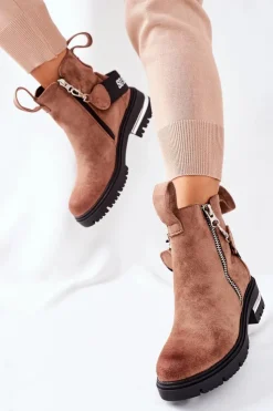 Boto Czarne Botki|Botki Zimowe Damskie*Ocieplane Botki Z Suwakiem Brązowe Cortona