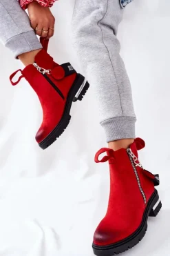 Hot Boto Ocieplane Botki Z Suwakiem Czerwone Cortona