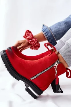 Hot Boto Ocieplane Botki Z Suwakiem Czerwone Cortona