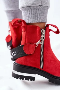 Hot Boto Ocieplane Botki Z Suwakiem Czerwone Cortona