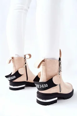 Boto Czarne Botki|Botki Zimowe Damskie*Ocieplane Botki Z Suwakiem Beżowe Cortona