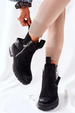 Online Boto Ocieplane Botki Z Suwakiem Czarne Cortona