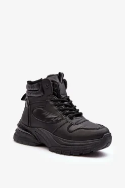 Evento Sneakersy Damskie|Damskie Trapery*Ocieplane Buty Sportowe Damskie Sznurowane Czarne Dejana Czarny