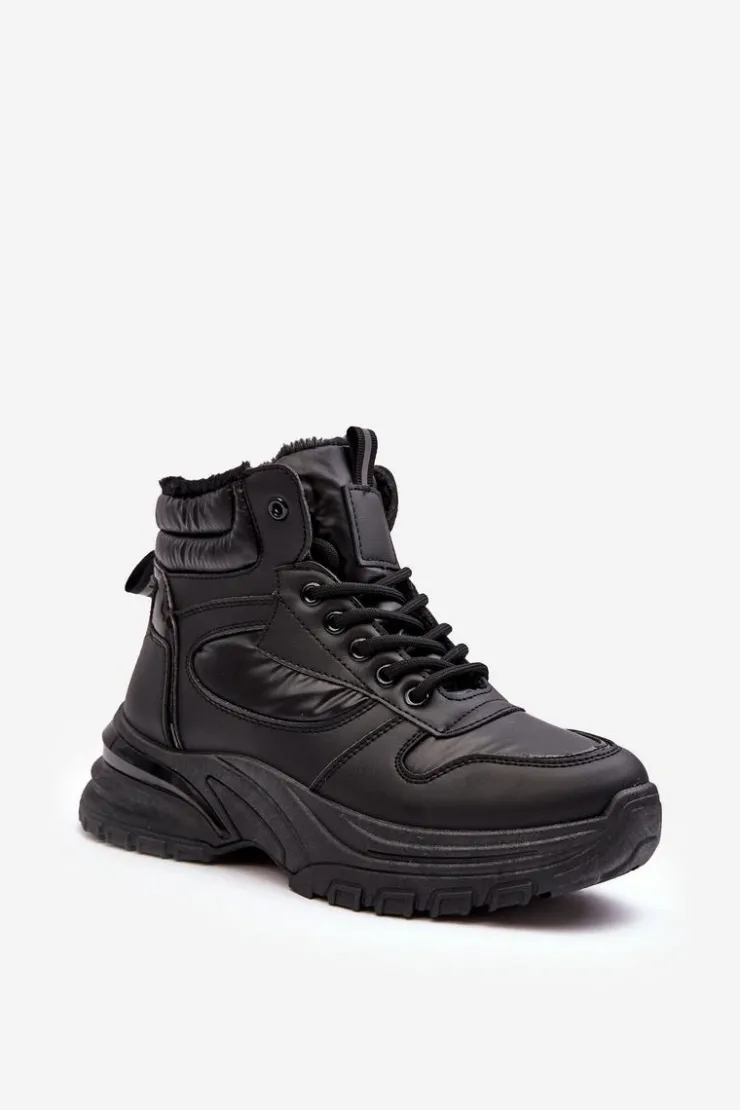 Evento Sneakersy Damskie|Damskie Trapery*Ocieplane Buty Sportowe Damskie Sznurowane Czarne Dejana Czarny