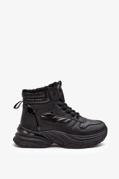 Evento Sneakersy Damskie|Damskie Trapery*Ocieplane Buty Sportowe Damskie Sznurowane Czarne Dejana Czarny