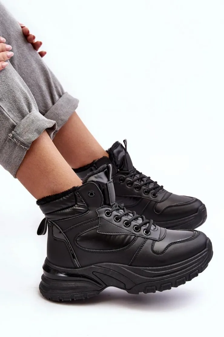 Evento Sneakersy Damskie|Damskie Trapery*Ocieplane Buty Sportowe Damskie Sznurowane Czarne Dejana Czarny