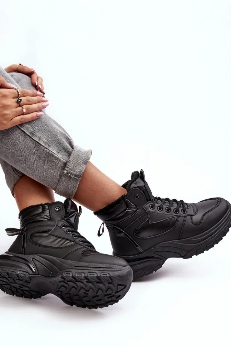 Evento Sneakersy Damskie|Damskie Trapery*Ocieplane Buty Sportowe Damskie Sznurowane Czarne Dejana Czarny