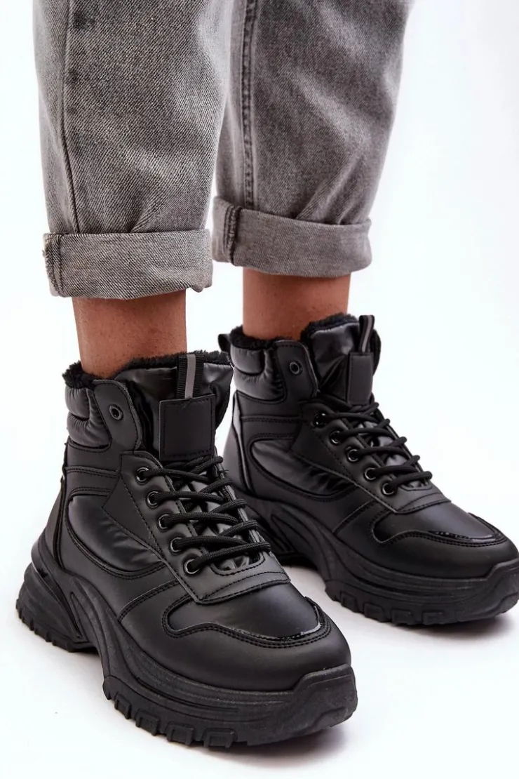 Evento Sneakersy Damskie|Damskie Trapery*Ocieplane Buty Sportowe Damskie Sznurowane Czarne Dejana Czarny