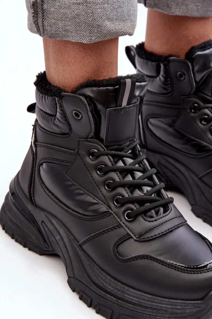 Evento Sneakersy Damskie|Damskie Trapery*Ocieplane Buty Sportowe Damskie Sznurowane Czarne Dejana Czarny