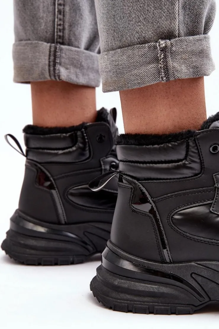Evento Sneakersy Damskie|Damskie Trapery*Ocieplane Buty Sportowe Damskie Sznurowane Czarne Dejana Czarny