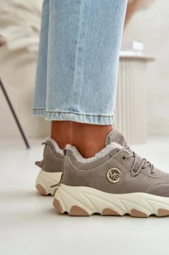 Damskie Boto Ocieplane Buty Sportowe Damskie Sznurowane Na Platformie Szare Bialoa