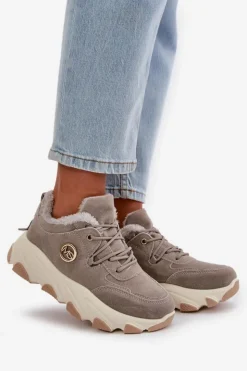 Damskie Boto Ocieplane Buty Sportowe Damskie Sznurowane Na Platformie Szare Bialoa