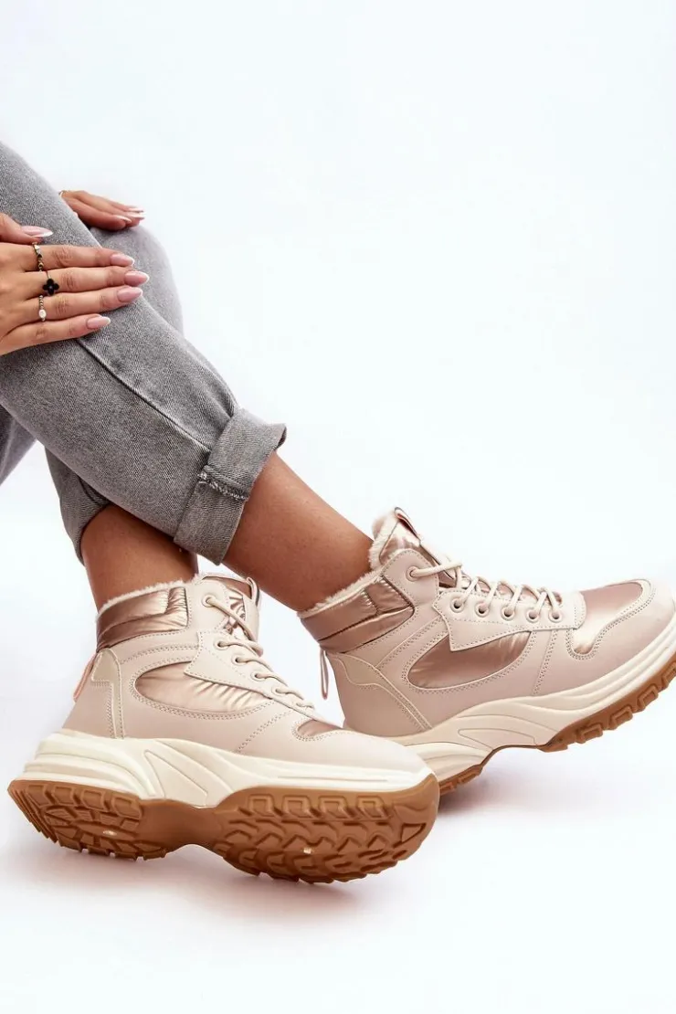 Evento Ocieplane Buty Sportowe Damskie Sznurowane Beżowe Dejana