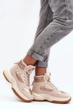 Evento Ocieplane Buty Sportowe Damskie Sznurowane Beżowe Dejana