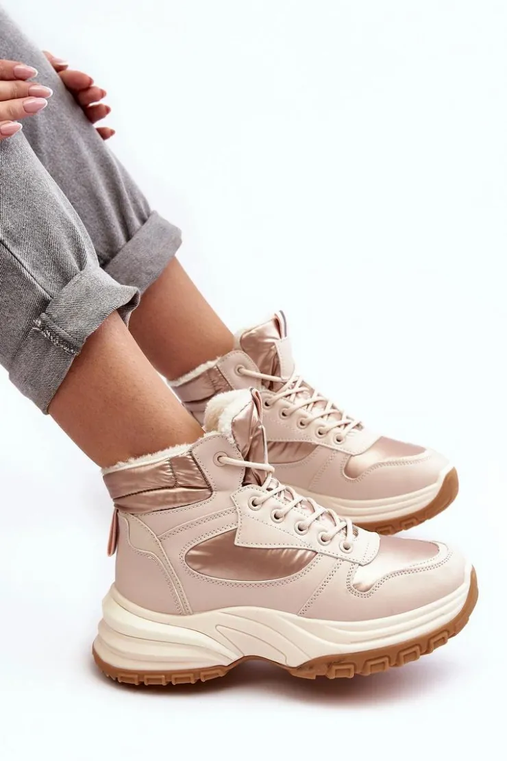 Evento Ocieplane Buty Sportowe Damskie Sznurowane Beżowe Dejana