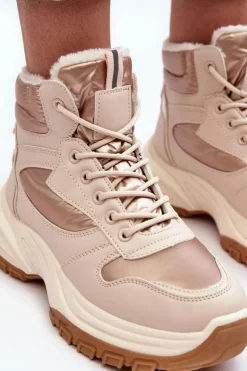 Evento Ocieplane Buty Sportowe Damskie Sznurowane Beżowe Dejana