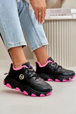 Boto Sneakersy Damskie|Botki Sznurowane*Ocieplane Buty Sportowe Damskie Sznurowane Na Platformie Czarne Bialoa Czarny