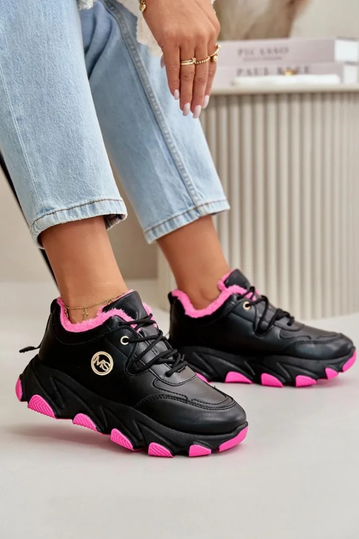 Boto Sneakersy Damskie|Botki Sznurowane*Ocieplane Buty Sportowe Damskie Sznurowane Na Platformie Czarne Bialoa Czarny