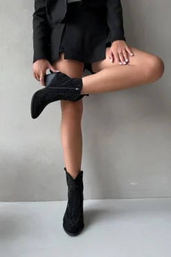 Boto Botki Na Słupku|Botki Na Obcasie*Ocieplane Damskie Botki Kowbojki Ze Zdobieniem Czarne Lelira Czarny