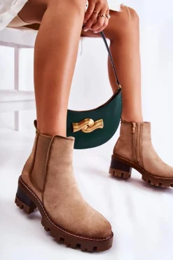 Boto Botki Na Słupku|Czarne Botki*Ocieplane Damskie Botki Na Suwak Beżowe Lenaris