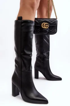 Boto Kozaki Przed Kolano|Kozaki Na Obcasie*Ocieplane Damskie Kozaki Przed Kolano Na Słupku Czarne Genzani