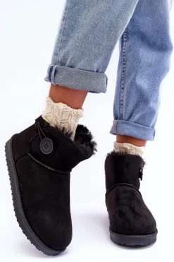 Boto Śniegowce Damskie*Ocieplane Damskie Śniegowce Z Ozdobą Czarne Siriol Czarny