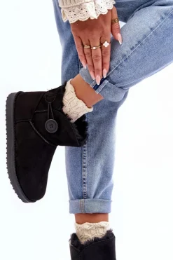 Boto Śniegowce Damskie*Ocieplane Damskie Śniegowce Z Ozdobą Czarne Siriol Czarny