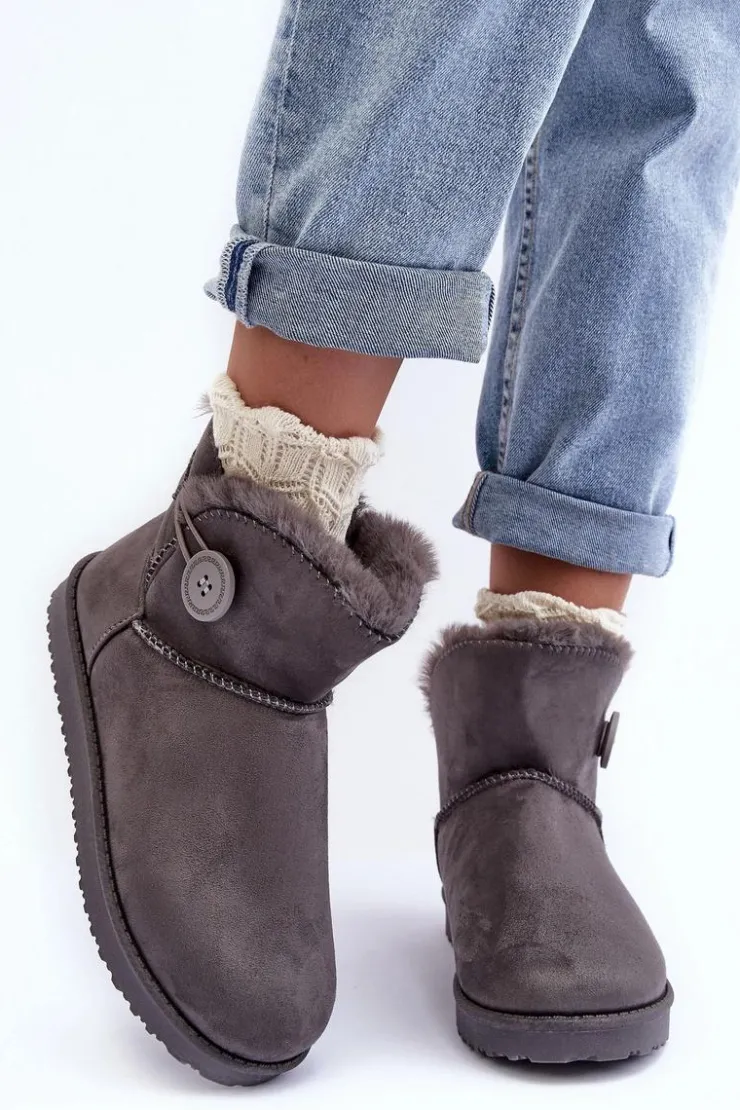 Clearance Boto Ocieplane Damskie Śniegowce Z Ozdobą Szare Siriol Szary